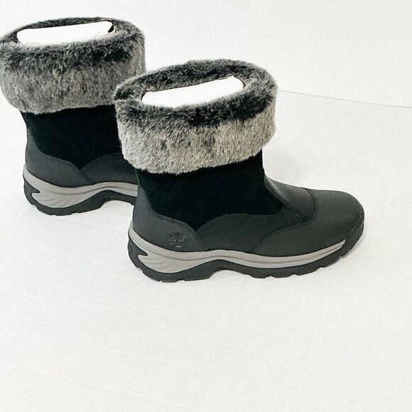 Timberland NWB Sz 8 Jet Black White Ledge Mid PrimaLoft Pull-On Snow Boots - Picture 12 of 14